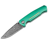 Image of Boker 111102DAM 3.22" Drop Point Plain Damascus Blade Green Aluminum Handle