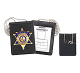 Image of Strong Leather Recessed Velcro Badge And Id Holder With Chain