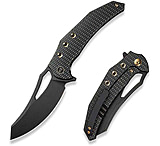 Image of We Knife Co Ltd Weknife Epaulette Flipper &amp; Thumb Hole Knife Diamond Patterned Black Titanium Handle 3.45inch Black Stonewashed Bohler M390 Blade We24024-1