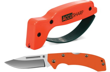 Image of AccuSharp Lockback/Sharpener Combo, 4.5in Closed, 3.25in Satin SS Blade, Orange G10 Handle, Thumb Stud, Pocket Clip, Includes Orange Pull Through Knife And Tool Sharpener, 716C
