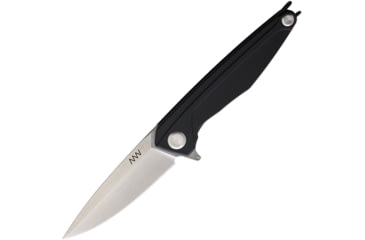 Image of Acta Non Verba Knives Z300 Framelock Folding Knife, 3.5 stonewash finish Sleipner tool steel blade, Black finger grooved titanium handle, ANVZ300-017
