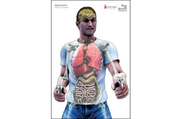 Image of Action Target Bag of Bones, Man w/ Two Guns Anatomical Target, 100 Pack, White/Blue/Red/Yellow BOB-TARGET01-100