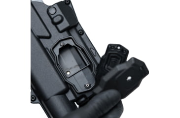 Image of Alien Gear Holsters Paddle Rapid Force Polymer Level II w Axon OWB Paddle Holster, S&amp;W M&amp;P9c M2.0 Compact 4 In/M&amp;P9 2.0 4.25 In/Per. M&amp;P9 M2.0 C.O.R.E. Ported/Pro Series 4.25 In, Left Hand, Matte Black, Large Light, R2-P-0880-BK-LH-LL-AX-B