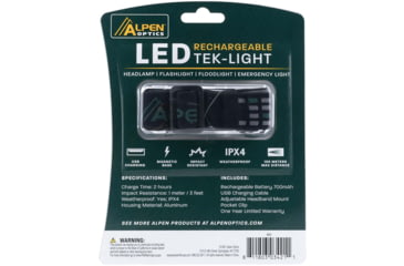 Image of Alpen Tek-Light HeadLamp 500/250/100/55/30 Lumen, Rechargeable, 1212962