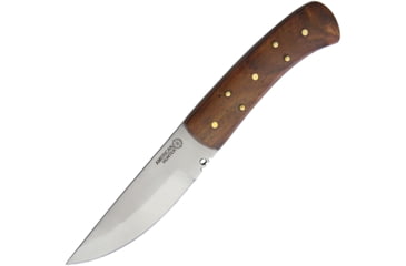 Image of American Hunter Patch 9in Fixed Blade Knife, 9in Overall, 4.5in Satin SS Blade, Rosewood Handle, Brown Leather Belt Sheath, AH018 / SM1023