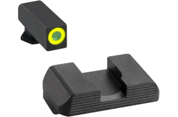 Image of AmeriGlo Green tritium Lamp, LumiGreen Outline FRONT, Black serrated REAR, Glock Gen 5, 17,19,19x,26,34,45, GL-5701