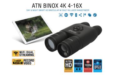 Image of ATN BinoX 4K 4-16x40mm Smart Day/Night Rangefinder Binocular, Matte, Black, DGBNBN4KLRF