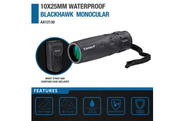 Image of Barska 10x25mm BK-7 Roof Waterproof Blackhawk Monocular, Black, Small, AA12131