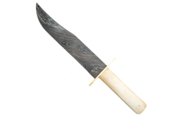 Image of Bear and Son Knives American Bowie Fixed Blade Knife w/ Leather Sheath, 9in, High Definition Damascus Steel, Bowie, White Smooth Bone Handle, WSB02D