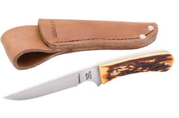 Image of Bear and Son Knives Bird &amp; Trout Fixed Blade Knife, 3in, 440 Stainless Steel, Stag Delrin Handle w/ Leather Sheath, 751