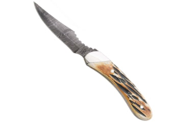 Image of Bear and Son Knives Caper Fixed Blade Knife, 2.5in, Damascus Steel, Genuine India Stag Bone Handle w/Leather Sheath, 5009D
