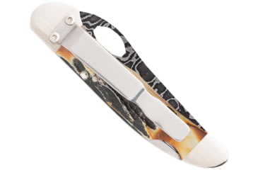 Image of Bear and Son Knives Locking Cowhand Folding Knife, 2.88in, Damascus Steel, Genuine India Stag Bone Handle w/ Pocket Clip, 5149LD