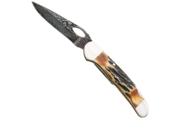 Image of Bear and Son Knives Locking Cowhand Folding Knife, 2.88in, Damascus Steel, Genuine India Stag Bone Handle w/ Pocket Clip, 5149LD