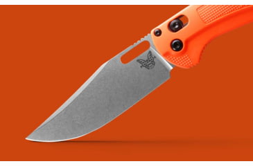 Image of Benchmade 15535 Taggedout Folding Knife, 3.5in, CPM-154 58-61 HRC, Reversible Tip-Up, Orange, 15535