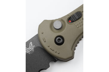 Image of Benchmade Claymore Automatic Folding Knife, 3.6in, CPM-D2 Tool Steel, Drop Point Blade, Textured Grivory With SS Liners Ranger Green Handle, 9070SBK-1