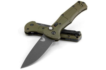 Image of Benchmade Claymore Automatic Folding Knife, 3.6in, CPM-D2 Steel, Drop Point Blade, Textured Grivory With SS Liners Foliage Green Handle, 9070BK-1