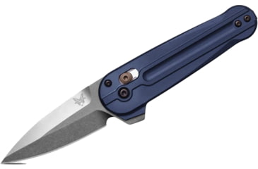 Image of Benchmade Lowden Folding Knife, 2.79in, M390 Stainless Steel, Spear-Point, 6061-T6 Aluminum, Crater Blue, 491