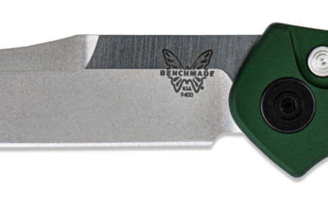 Image of Benchmade Osborne Satin Automatic Folding Knife, 3.4 in, Reverse Tanto, Olive Handle, Green, 9400