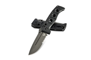 Image of Benchmade Sibert Adamas Axis Stud Folding Knife, 3.82in CPM-CruWear Steel Drop Point Serrated Grey Coated Blade, Contoured G-10 Handle, 275SGY-1