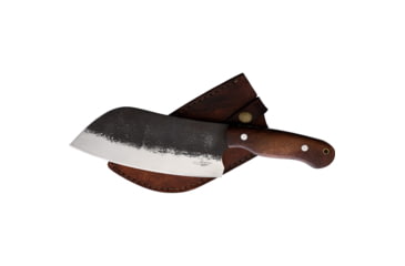 Image of Benjamin 030 Camp Cleaver, 11.75in Overall, 7in, Stainless Steel Blade, Brown Wood Handle, Leather Sheath, BK-A030