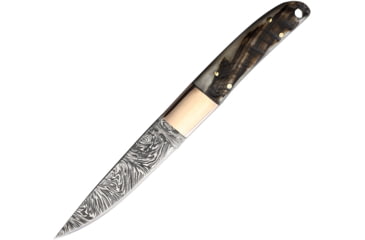 Image of Benjamin Ram Horn Fixed Blade Knife, 8.88in Overall, 4.25in, Damascus Steel Blade, Ram's Horn Handle, Leather Sheath, BK-A034