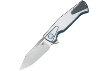 Image of Bestech Knives HORUS Framelock Folding Knife, 3.5in S35Vn SS Blade, Blue/Silver Titanium Handle, Pocket Clip, Stonewash And Satin Blade, Black Nylon Zippered Storage Case, Blue and silver, BT1901D