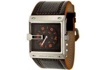 Image of Black Dice Grind Men's Watch - Black/Orange Display, Black Leather Strap, SS Case BLABD-047-01