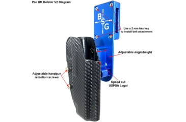 Image of Black Scorpion Outdoor Gear Pro Heavy Duty Competition Holster, Right Hand, Canik TP9 SFx, 5.2in Barrel, 1.5 - 1.75in Belts, Kydex/ 6066 Aluminum, Carbon Fiber/Blue, HCD3-USPSABS-TP9SFXCFRH