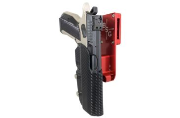 Image of Black Scorpion Outdoor Gear Pro Heavy Duty Competition Holster, Right Hand, CZ Shadow 2, 4.89in Barrel, 1.5 - 1.75in Belts, Kydex/ 6066 Aluminum, Carbon Fiber/Red, HCD2-USPSABS-CZCFRH
