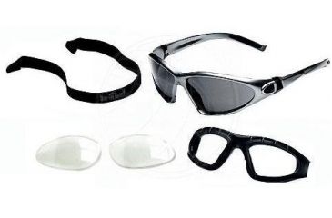 Image of Body Specs BS-Twin Goggles/Sunglasses w/ Anti-Fog Interchangeable Grey/Clear Lenses, Chrome Silver Matte Frame