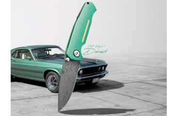 Image of Boker 111102Dam 3.22 Drop Point Plain Damascus Blade Green Aluminum Handle