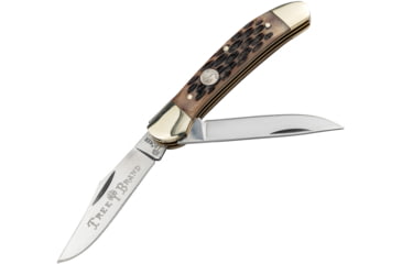 Image of Boker Copperhead Jig Brown Bone Folding Knife, 3.75in Closed, D2 Tool Steel Clip/Skinner Blades, Brown Jigged Bone Handle, 110861