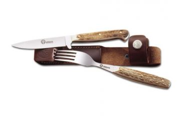 Image of Boker USA Arbolito Stag Fork &amp; Knife Set  w/ Leather Sheath 03BA501HH