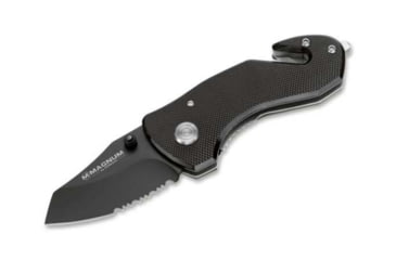 Image of Boker USA Magnum Compact Rescue Folding Knife, 3.5in Closed, 2in, 440A, Black Partially Serrated Blade, Black Textured Aluminum Handle, 01MB456