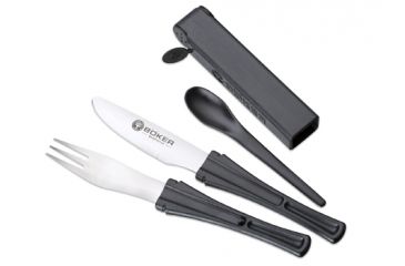 Image of Boker USA Plus SnacPac Travel Set,Spoon,Steel Fork,Knife,Salt/Pepper Shakers 03BO800