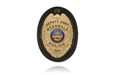 Image of Boston Leather Oval Recessed w/Clip Badge Holders, Hard Leather, Black, 2.25 in, 700-4136