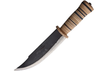 Image of BR Rinaldi Hunter's Knife, 12.5in Overall, 7.75in, Natural Finish Spring Steel Clip Point Blade, Stacked Leather Handle, Leather Sheath, 240 WITH F240 SHEATH