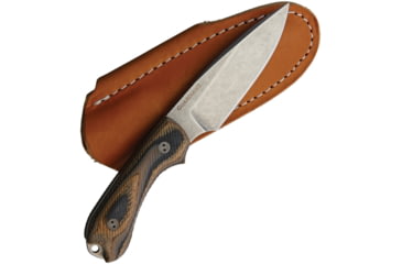 Image of Bradford Knives Guardian 3 3D G-Wood Fixed Blade Knife, 6.75in Overall, 3.25in Stonewash Aeb-L SS Blade, Camo Checkered G-Wood Handle, False Edge Grind Blade, Brown Leather, Camo, 3FE-115-AEBL