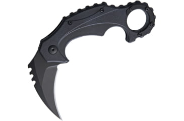 Image of Brous Blades Enforcer Linerlockout Folding Knife, 2.75in Blackout Finish SS Karambit Blade, Black Sculpted Polymer Handle, Finger Ring, Pocket Clip, BRBM001B
