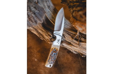 Image of Browning Buckmark Hunter Fixed Blade Knife, 3in, 8Cr13MoV, Drop Point, Bone Handle, Leather, 3220509