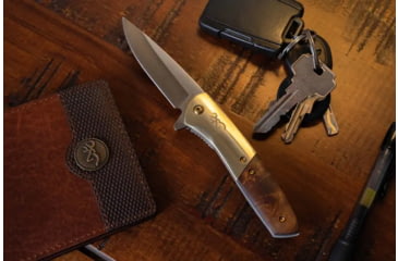 Image of Browning Nine Mile Folding Knife, 3in, D2 High Carbon Steel, Drop Point, Wood Handle, N, 3220470