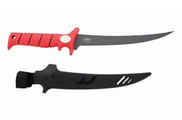 Image of Bubba Tapered Flex Spine Filltet Knife, 9in, Stainless Steel, Serrated, Red Handle, 1213885