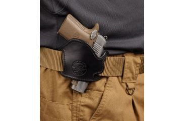 Image of Bulldog Cases &amp; Vaults Lay Flat Leather Belt Slide Holster,Small/Medium Frame Autos, Black, Right Hand LF-S/M