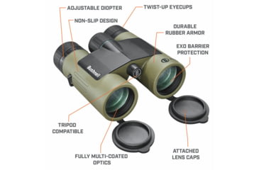 Image of Bushnell Prime 10x42mm Roof Prism Binocular w/Vault Bundle, Green, BP1042VTC