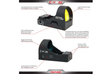 Image of C-MORE RTS2 1x V5 Micro Red Dot Sight, 3 MOA Dot, Matte, Black, RTS2B-3