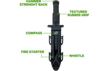 Image of Campco Humvee Survival Knife, 7.50in, Stainless Steel, Fixed Sawback Plain Black Blade, OD Green Textured Rubber Handle, HMV-KFXB-01