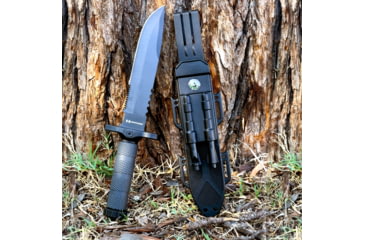 Image of Campco Humvee Survival Knife, 7.50in, Stainless Steel, Fixed Sawback Plain Black Blade, OD Green Textured Rubber Handle, HMV-KFXB-01