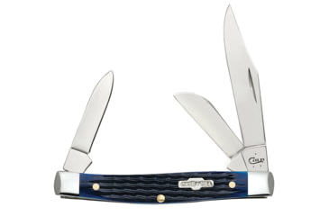 Image of Case Stockman Rogers Corn Cob Jig Medium Stockman Folding Knife, Tru-Sharp Stainless, Clip Point/Sheepfoot/Pen, Blue Bone, 02806