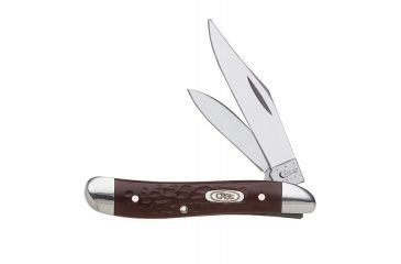 Image of Case 6220 SS Brown Synthetic Peanut  Clip and Pen Blades Folding Knife, Brown Synthetic Jigged, 2 7/8 00046