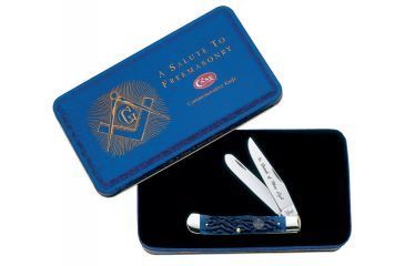 Image of Case 6254 SS Blue Bone Masonic Trapper  Embellished Clip Blade and Spey BladeMasonic Gift Set, Blue Bone Handle, 4 1/8 01058